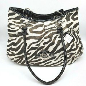 Treviso Animal Print Black/White Silver Accents Tote Purse Handbag